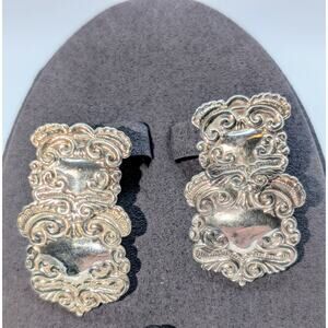 VTG Art Nouveau 925 Sterling Silver Doorknocker Embossed Ornate Drop Earrings